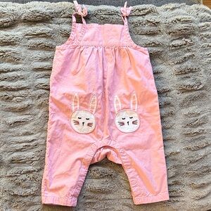 Hanna Andersson Pink Bunny Appliqué Toddler Overalls